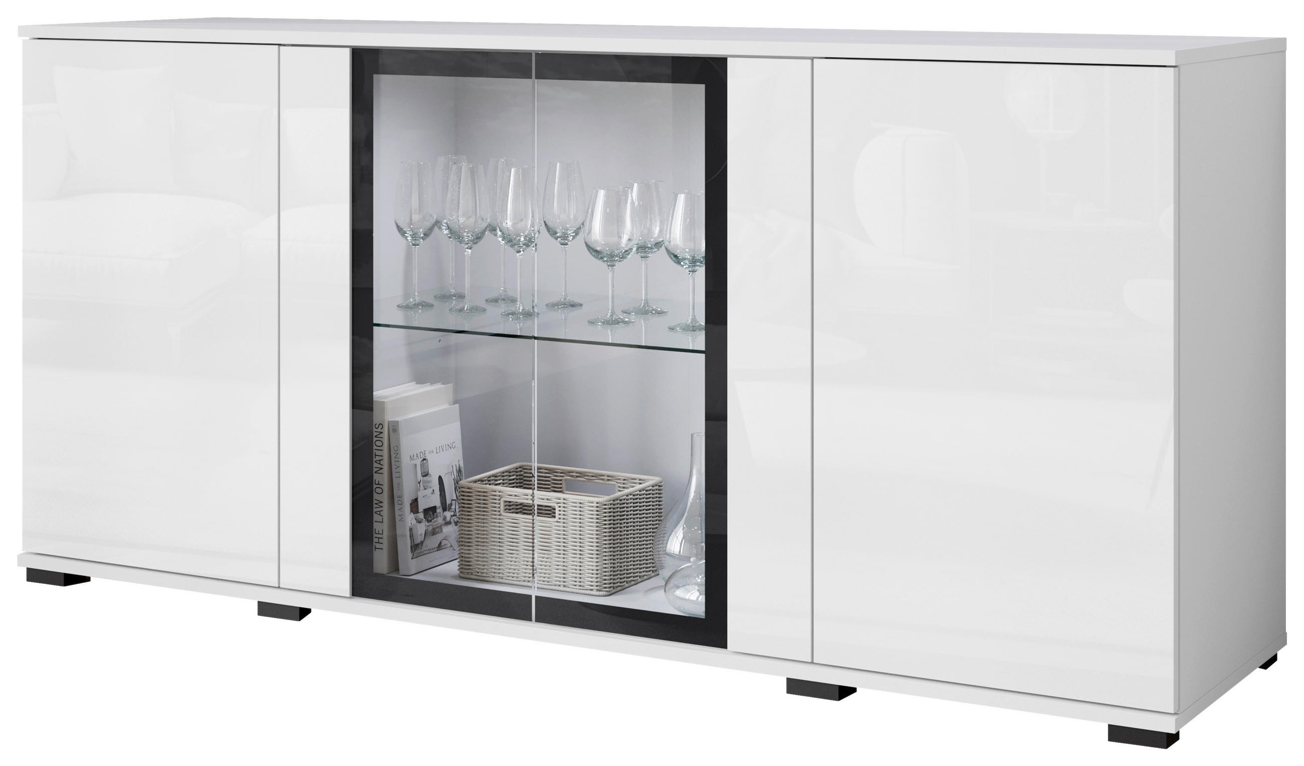 SIDEBOARD 150/69,7/39,5 cm  - vit/vit högglans, Design, trämaterial/glas (150/69,7/39,5cm) - Livetastic