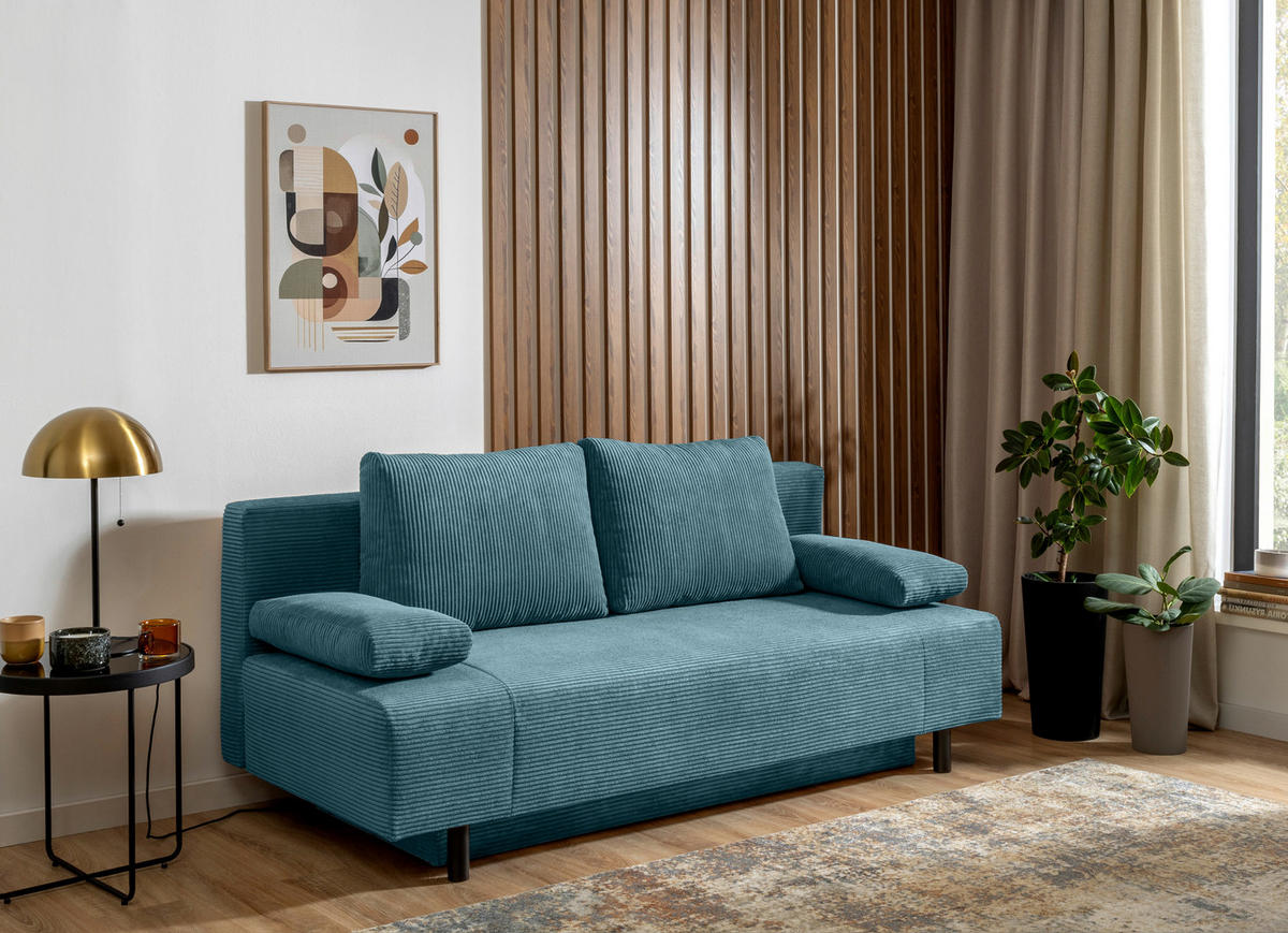 SOFA in Cord Graublau  - Türkis/Graublau, Konventionell, Holz/Textil (191/92/89cm) - MID.YOU