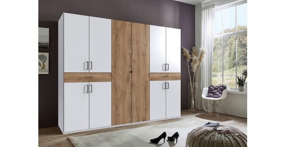 DREHTÜRENSCHRANK in Weiß, Plankeneiche - Plankeneiche/Schwarz, KONVENTIONELL, Holzwerkstoff/Kunststoff (270/208/58cm) - Carryhome