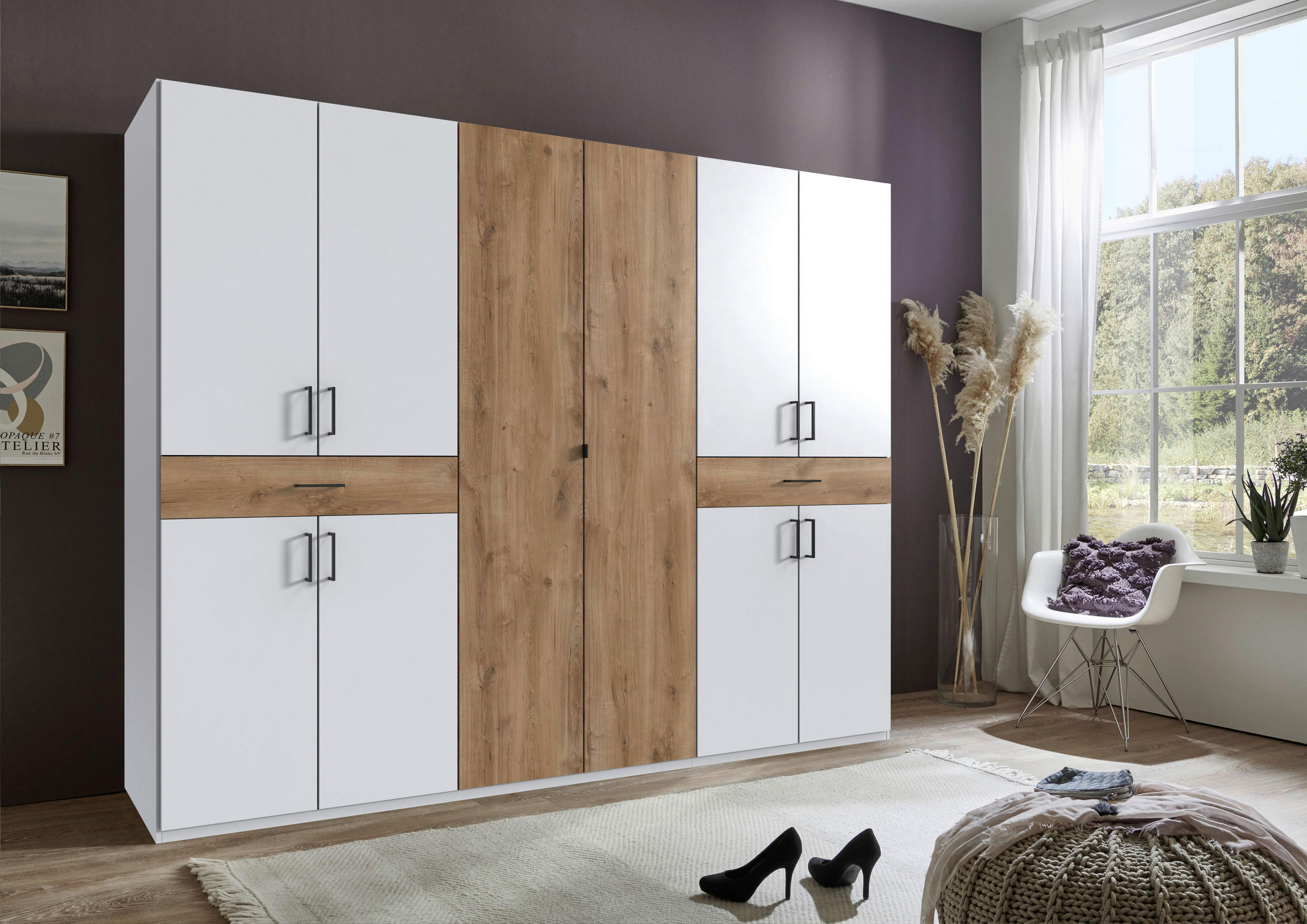 DREHTÜRENSCHRANK in Weiss, Plankeneiche  - Weiss/Plankeneiche, Konventionell, Holzwerkstoff/Kunststoff (270/208/58cm) - Carryhome