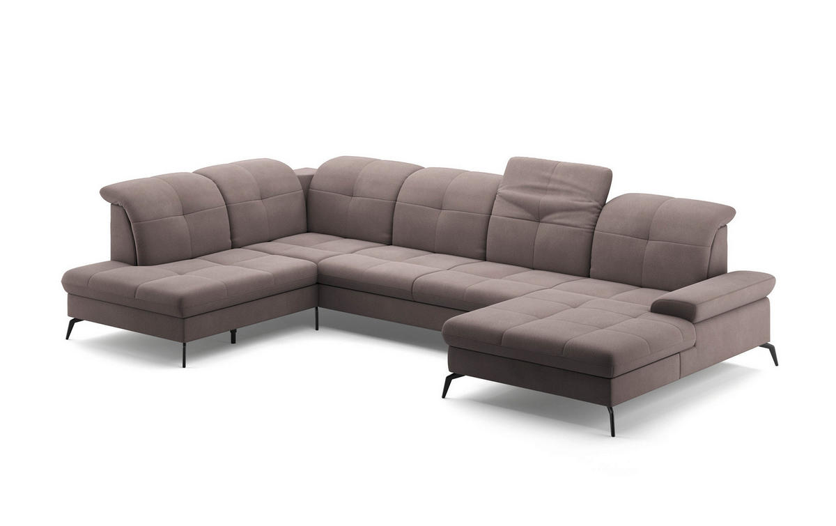 WOHNLANDSCHAFT Taupe Flachgewebe  - Taupe/Schwarz, KONVENTIONELL, Textil/Metall (231/357/185cm) - Sit & More