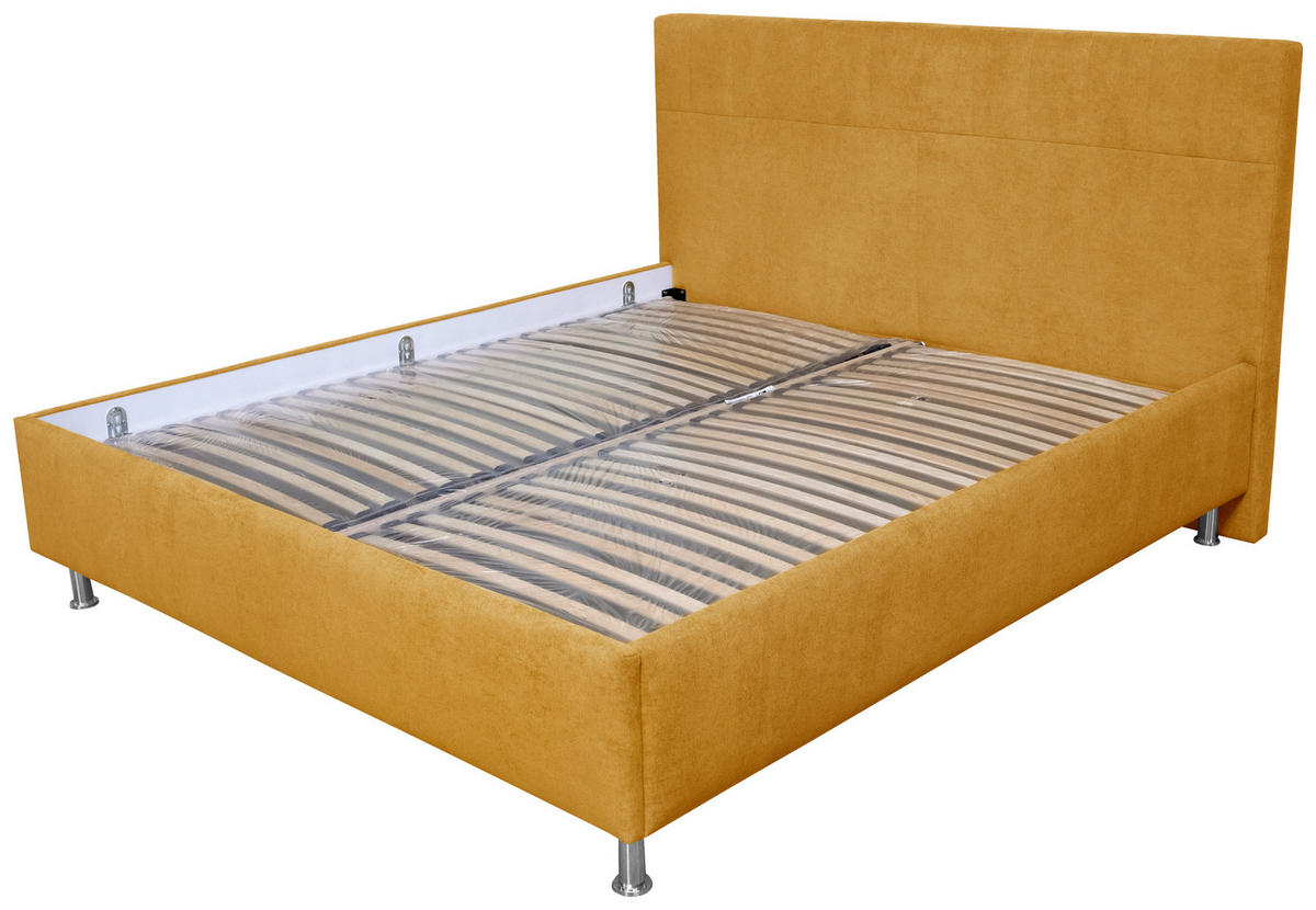 OBLAZINJENA POSTELJA 180 cm   x 200 cm  , tekstil rumena  - barve kroma/rumena, Konvencionalno, umetna masa/tekstil (180/200cm) - Hom`in