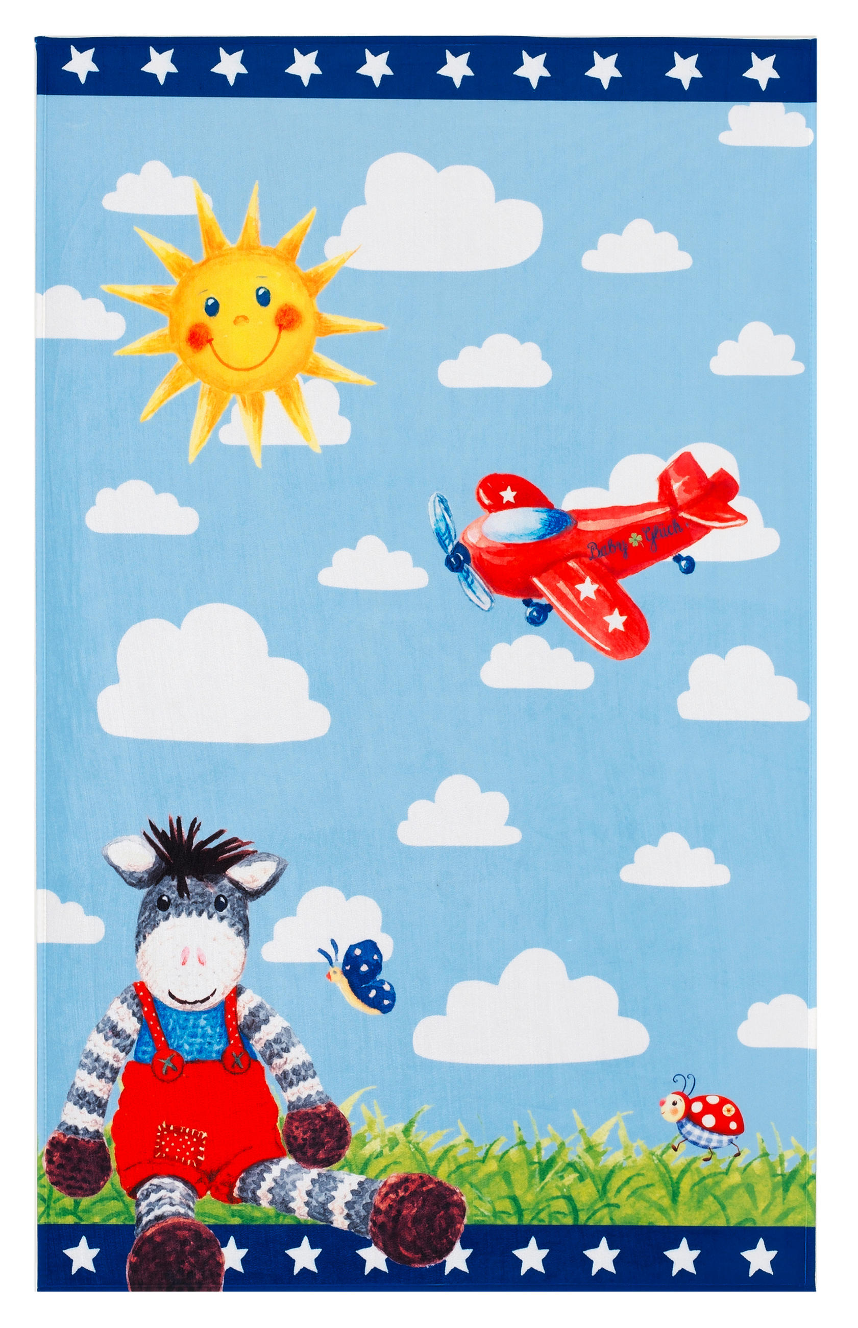 XXXLutz Kinderteppich Baby Glück Blau, Weiß, Hellblau 100x160 cm