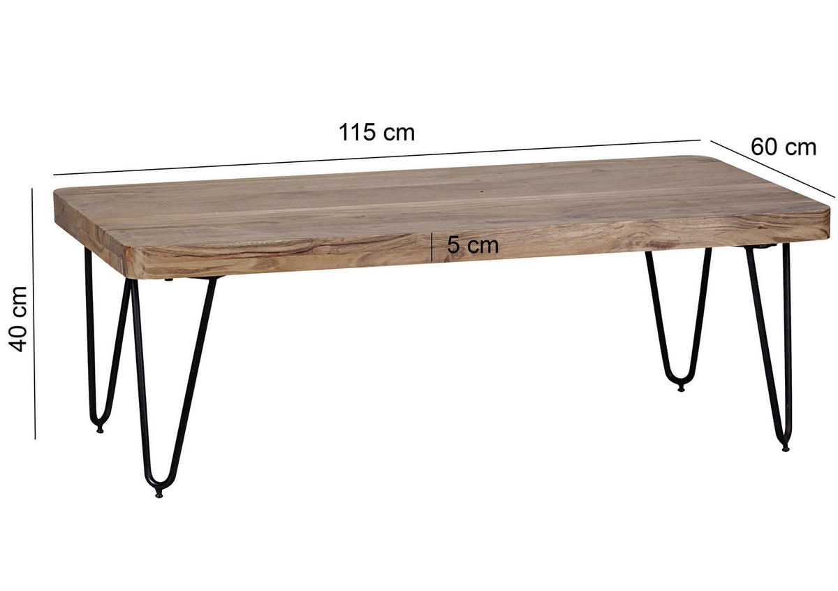 DOHÁNYZÓASZTAL fa 115/60/40 cm   - akácia színű/fekete, Design, fa/fém (115/60/40cm) - MID.YOU