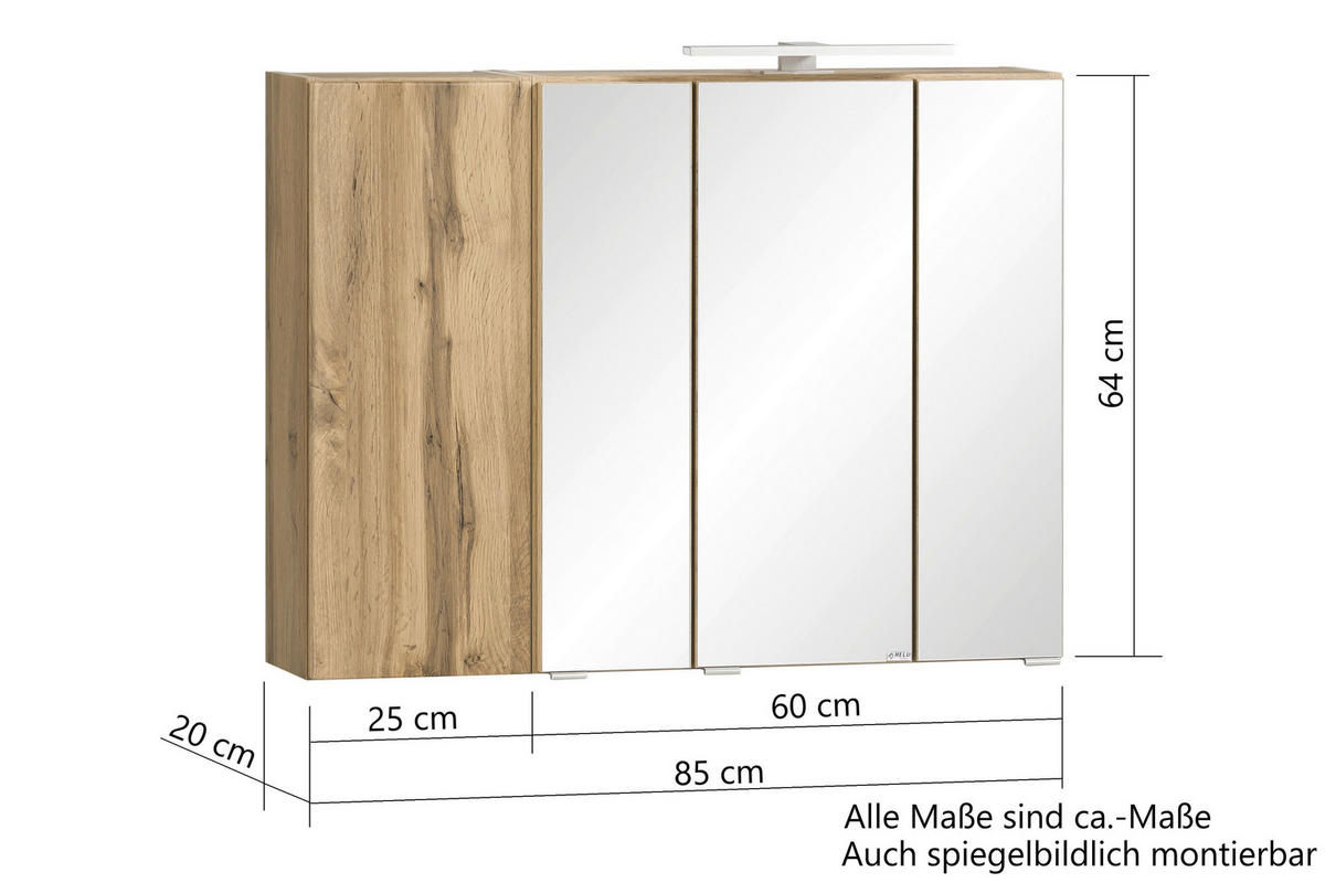 SPIEGELSCHRANK 85/64/20 cm  - Modern, Glas/Holzwerkstoff (85/64/20cm) - Held