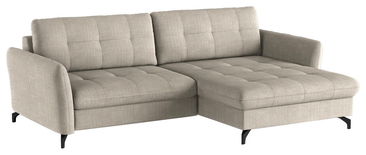 ECKSOFA in Flachgewebe, Leinenoptik Beige  - Beige/Schwarz, Design, Textil/Metall (242/170cm) - Xora