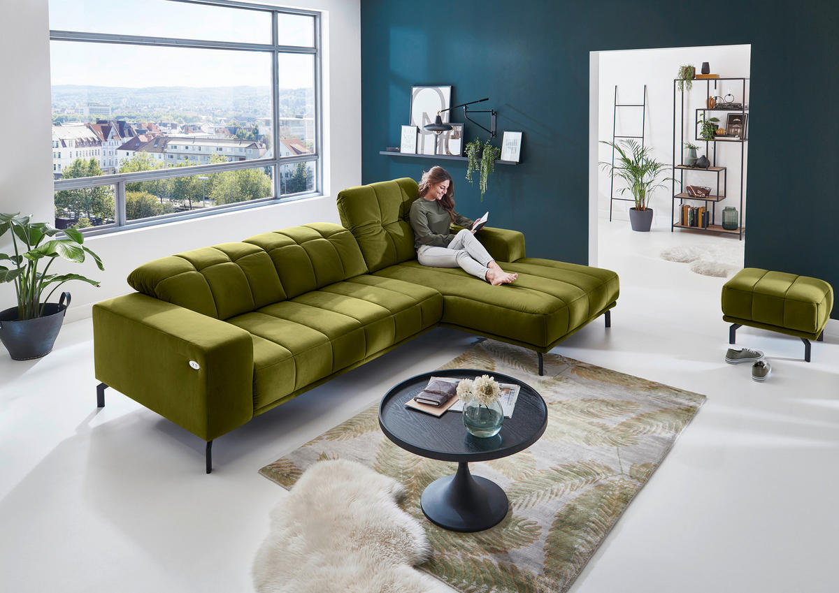 ECKSOFA in Velours Grün  - Schwarz/Grün, Design, Textil/Metall (293/195cm) - Beldomo Style