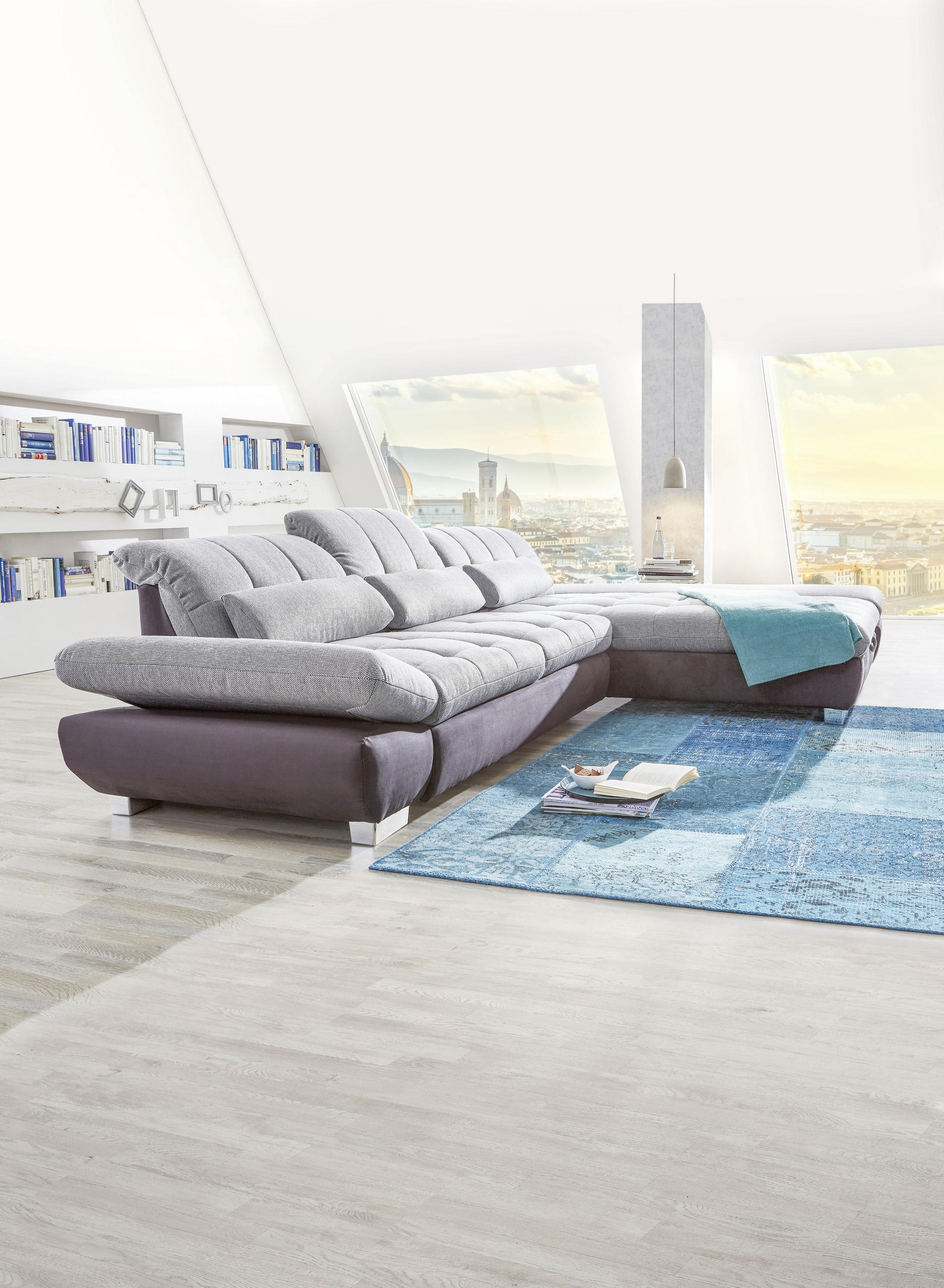 WOHNLANDSCHAFT Grau Flachgewebe - Chromfarben/Grau, Design, Kunststoff/Textil (341/204cm) - Xora