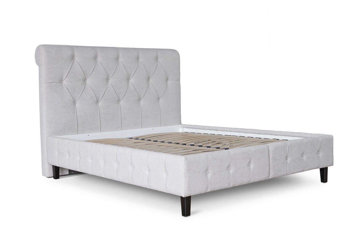 PAT TAPIȚAT 160x200 cm  in gri  - negru/gri, Basics, metal/lemn (160/200cm) - Hom`in
