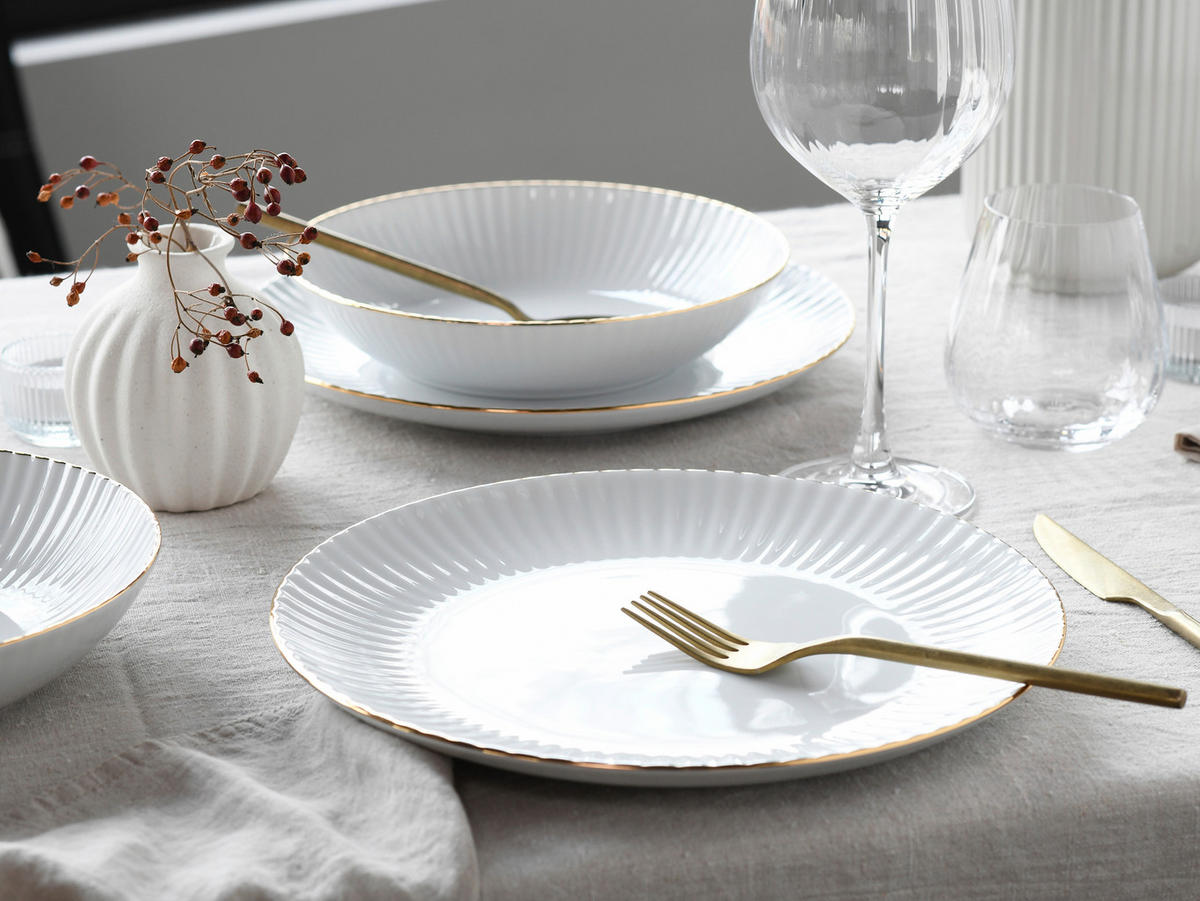 TAFELSERVICE Allegra Goldband 12-teilig  - Goldfarben/Weiß, Basics, Keramik - Creatable