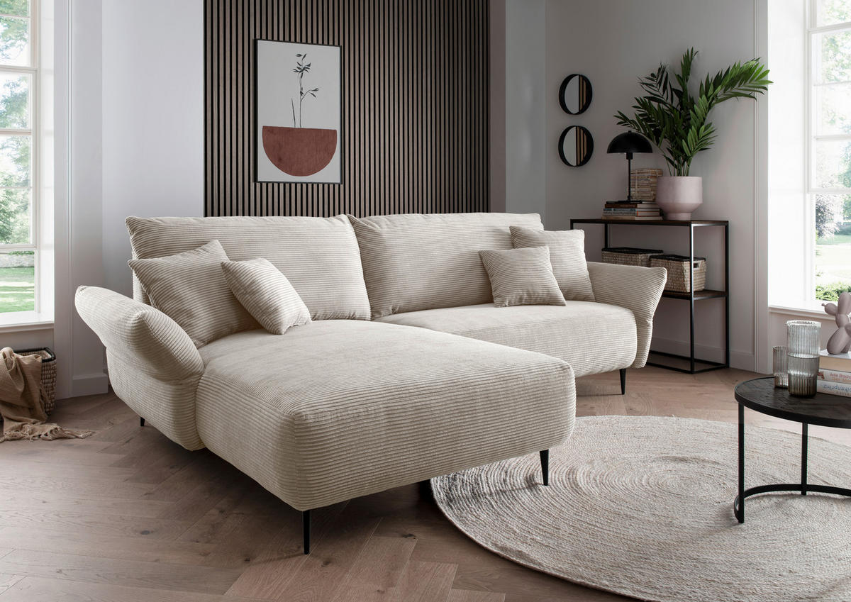 ECKSOFA Beige Cord  - Beige/Schwarz, Design, Textil/Metall (178/264-302cm) - Livetastic