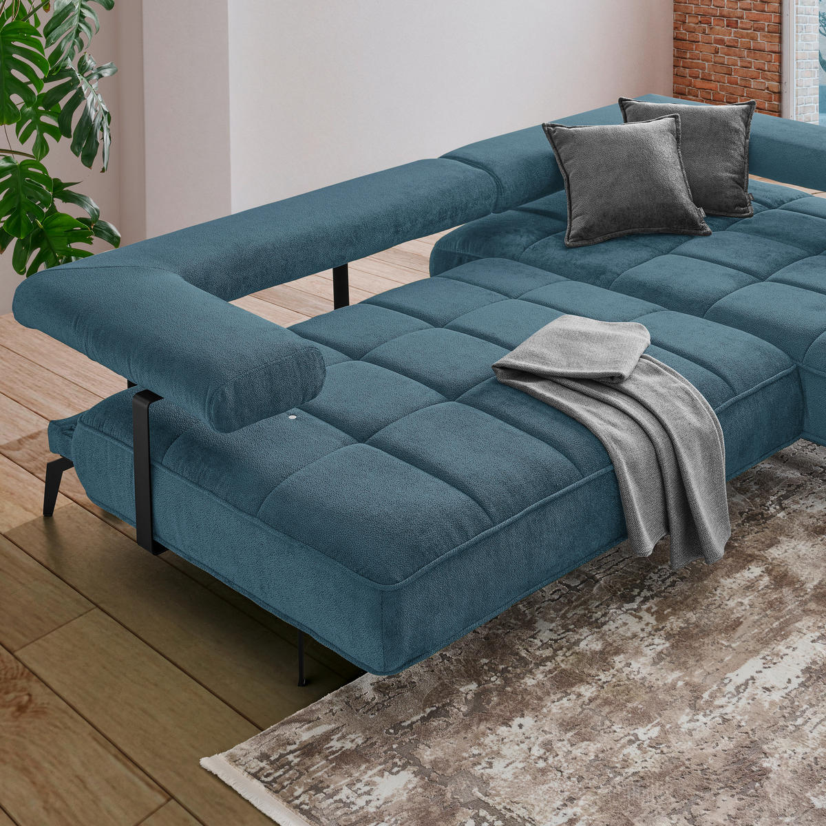 ECKSOFA Blau Webstoff  - Blau/Schwarz, Design, Textil/Metall (266/180cm) - Welnova