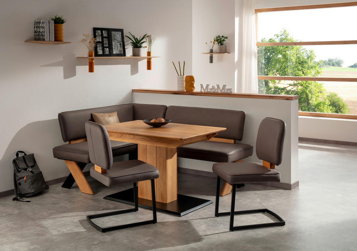 ECKBANK 145/188 cm Flachgewebe Dunkelgrau Eiche massiv   - Wildeiche/Dunkelgrau, KONVENTIONELL, Holz/Textil (145/188cm) - Venda