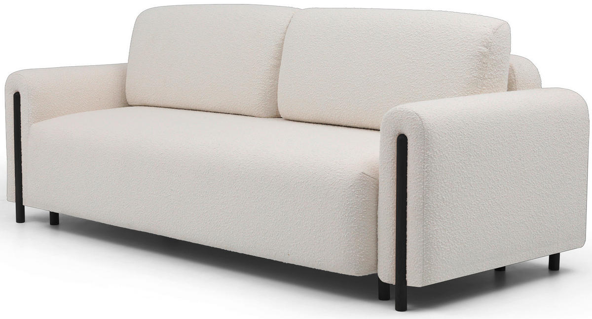 SCHLAFSOFA  mit Bouclé Creme, Schwarz  - Creme/Schwarz, Design, Holz/Textil (244/97/97cm) - MID.YOU