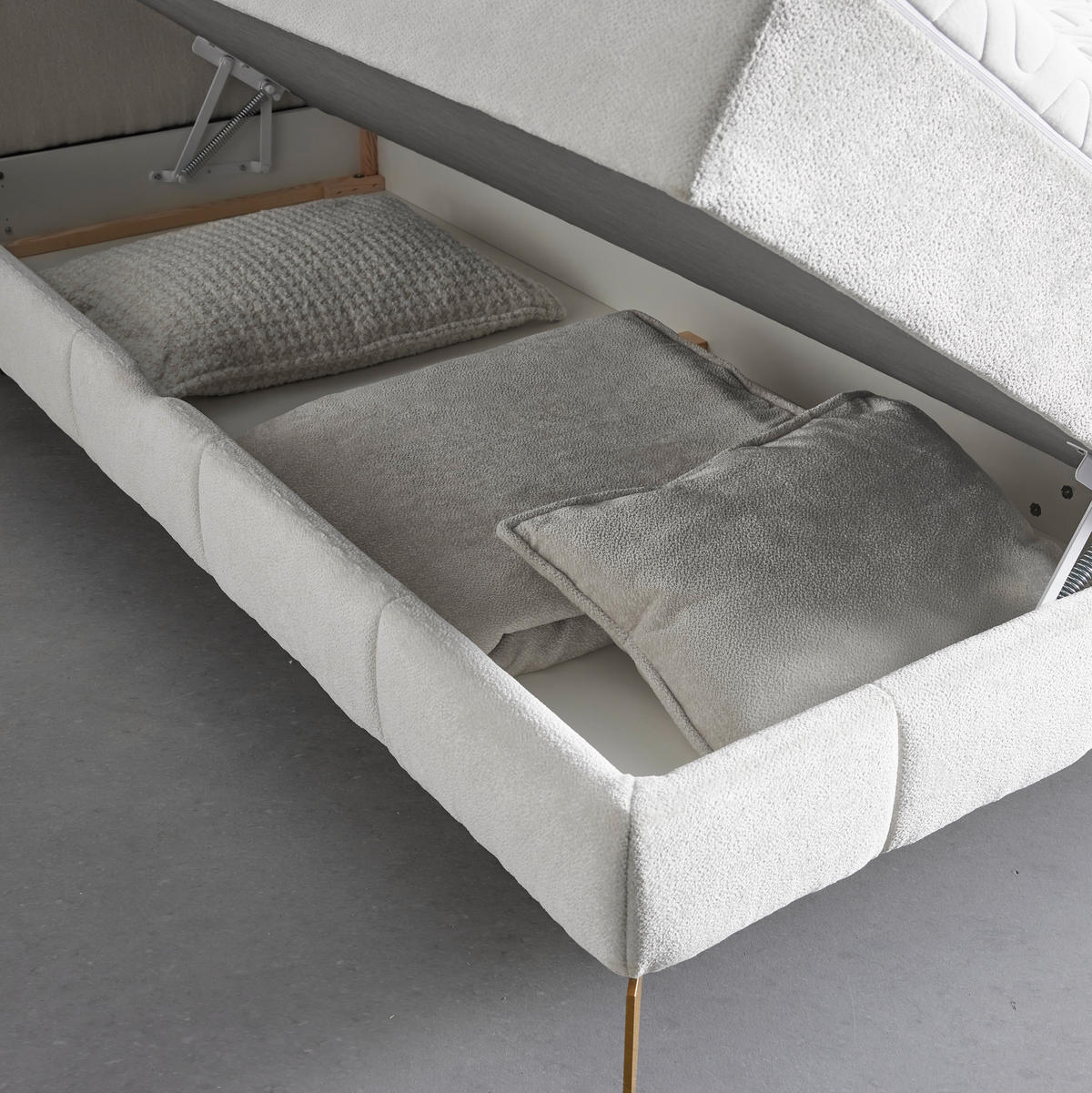 BOXSÄNG 180/200 cm  i cremefärgad  - guldfärgad/cremefärgad, metall/trämaterial (180/200cm) - Visionight