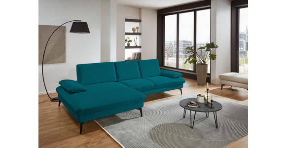 ECKSOFA in Chenille, Mikrofaser Petrol 157/299 cm - Petrol/Schwarz, Design, Textil/Metall (157/299cm) - Dieter Knoll