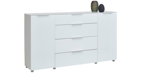 SIDEBOARD Weiß Hochglanz Einlegeböden  - Chromfarben/Weiß Hochglanz, Basics, Glas/Holzwerkstoff (181,2/99/40,5cm) - Voleo