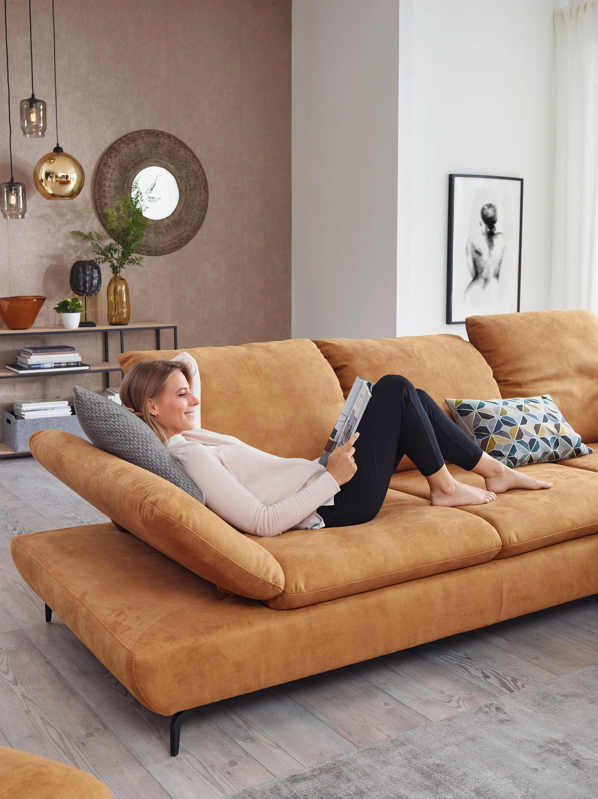 ECKSOFA in Flachgewebe Currygelb  - Currygelb/Schwarz, Design, Textil/Metall (315/200cm) - Chilliano