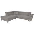ECKSOFA inkl. Funktionen Dunkelgrau Cord  - Dunkelgrau/Silberfarben, Design, Textil/Metall (226/257cm) - Xora