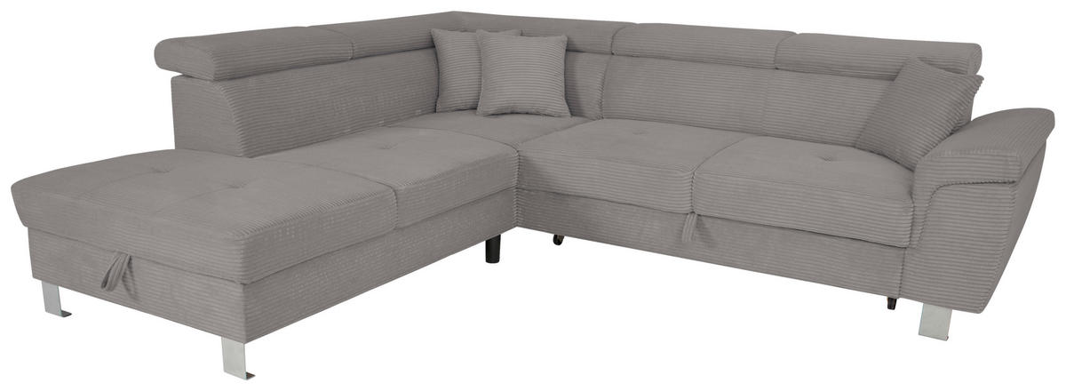 ECKSOFA in Cord Dunkelgrau  - Dunkelgrau/Silberfarben, Design, Textil/Metall (226/257cm) - Xora