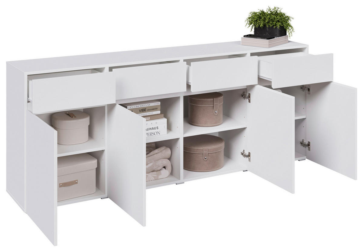 SIDEBOARD  200/79,6/39,8 cm 4 Schublade(n)  - Silberfarben/Weiß, Design, Holzwerkstoff/Kunststoff (200/79,6/39,8cm) - Xora