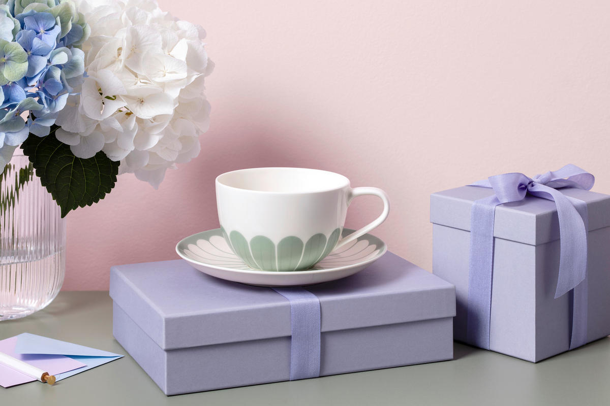 CAPPUCCINOTASSE Fleur vert    - Salbeigrün/Weiß, Basics, Keramik (300ml) - Villeroy & Boch