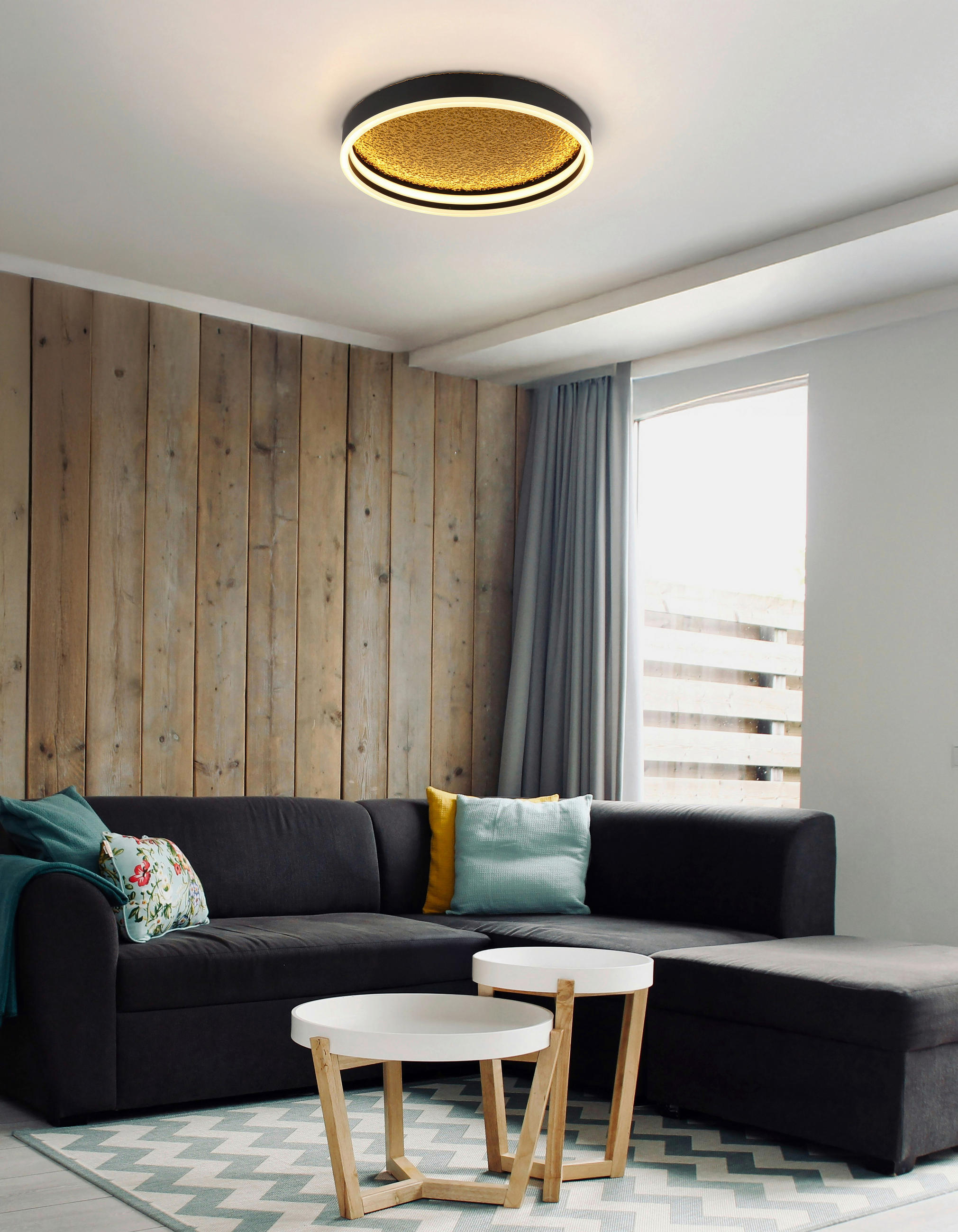 LED-DECKENLEUCHTE HEDI 40/8 cm   - Goldfarben/Schwarz, Design, Kunststoff/Metall (40/8cm) - Globo