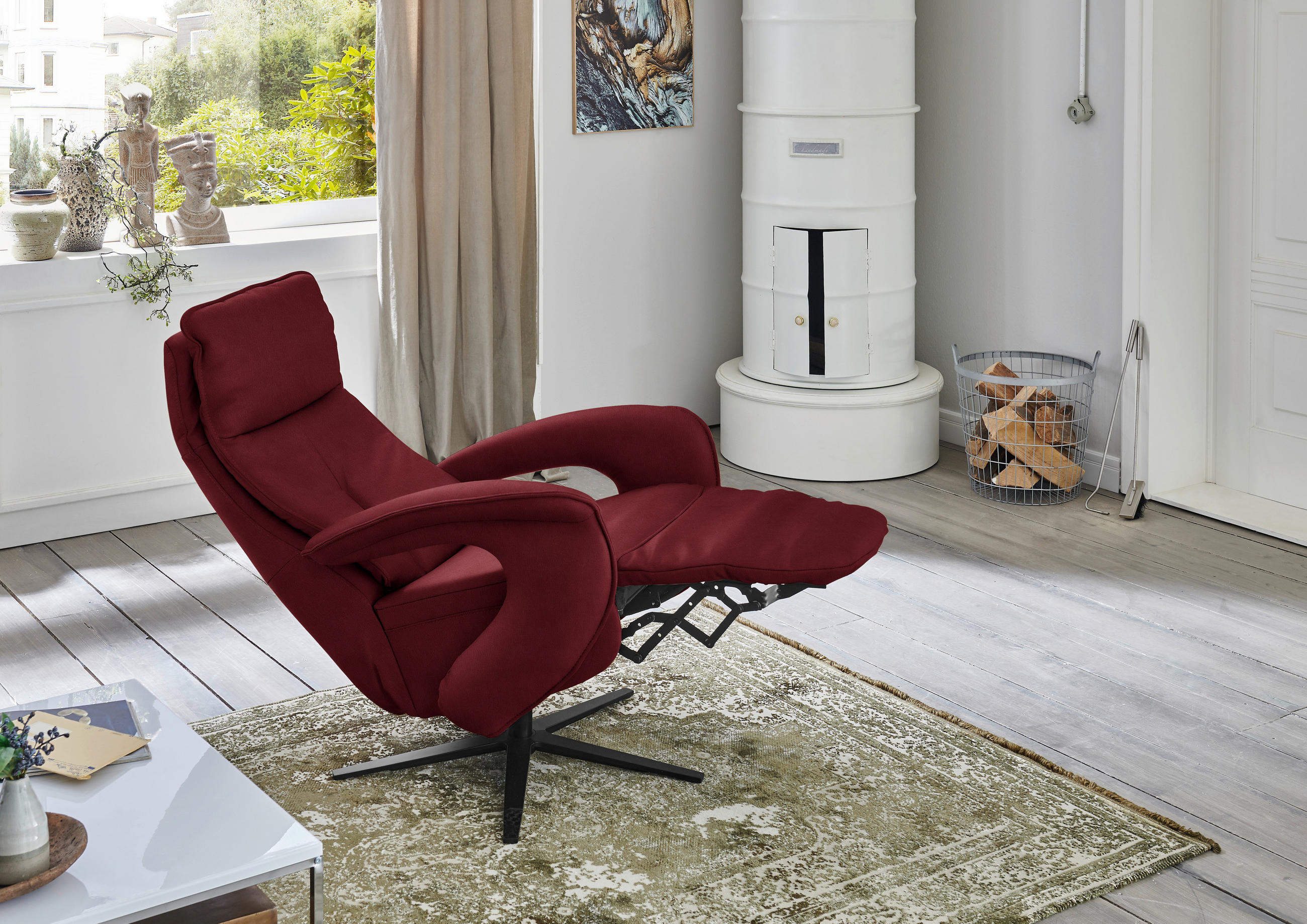 RELAXSESSEL in Leder Rot  - Rot/Schwarz, Design, Leder/Metall (77/119/87cm) - Valdera