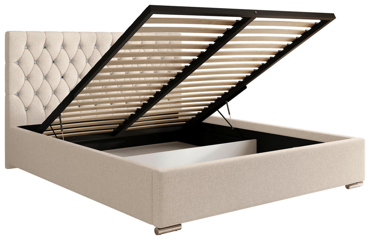 POLSTERBETT 200/200 cm,  in Creme, gepolstertes Kopfteil, Lattenrost, Bettkasten,  - Chromfarben/Creme, MODERN, Holz/Kunststoff (200/200cm) - Chameo