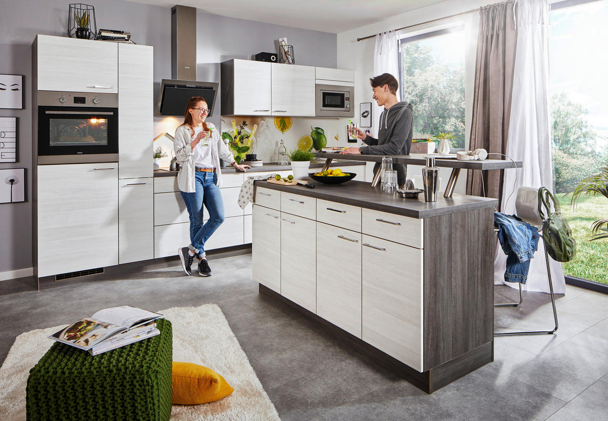 KÜCHENLEERBLOCK 345 cm   in Eichefarben  - Edelstahlfarben/Eichefarben, Design, Holzwerkstoff/Metall (345cm) - Welnova