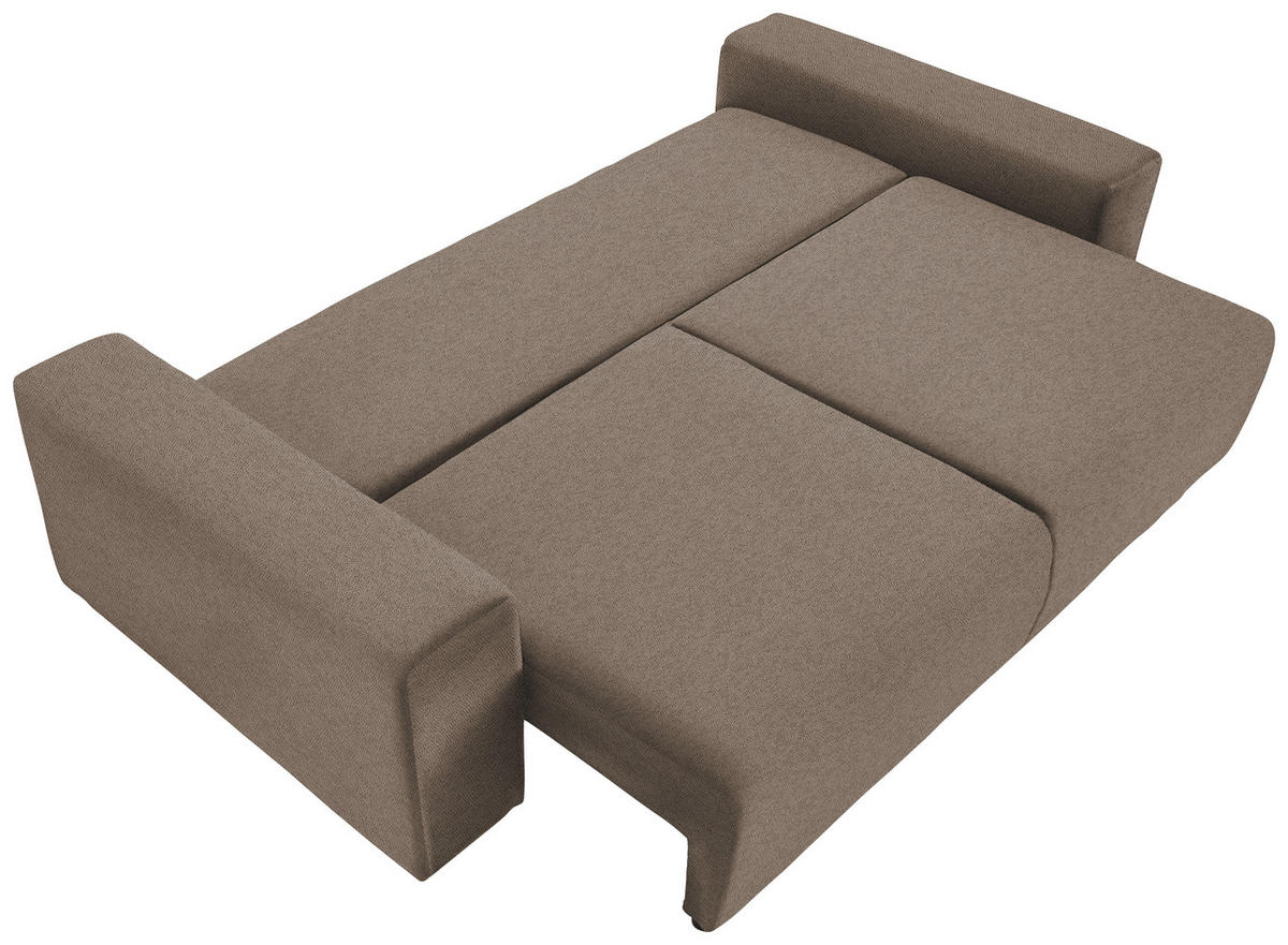 SCHLAFSOFA in Flachgewebe Braun  - Buchefarben/Schwarz, Konventionell, Holz/Kunststoff (255/86/123cm) - Livetastic