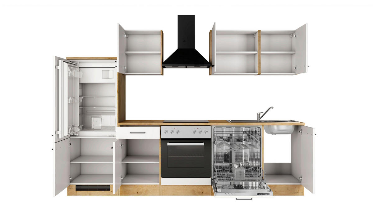 KÜCHENBLOCK 280 cm  in Eichefarben, Magnolie  - Eichefarben/Magnolie, Trend, Holzwerkstoff/Metall (280cm) - FlexWell