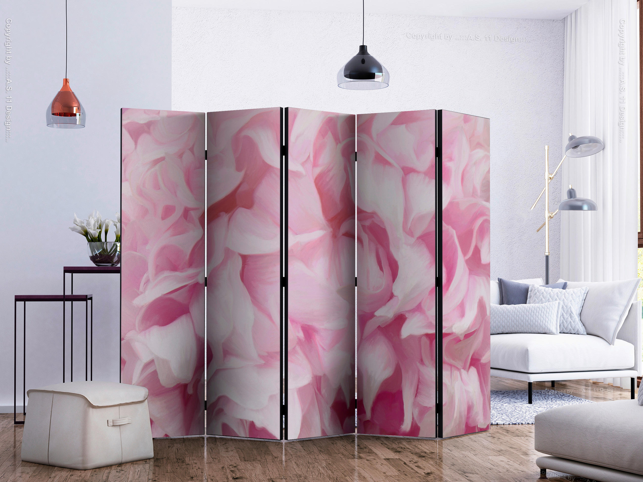 PARAVENT mit 5  Flügel - Pink/Hellrosa, Basics, Holz/Textil (225/172/3cm) - artgeist