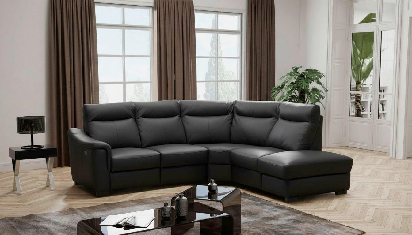 ECKSOFA Echtleder Schwarz  - Wengefarben/Schwarz, Design, Leder/Holz (260/229cm) - Livetastic