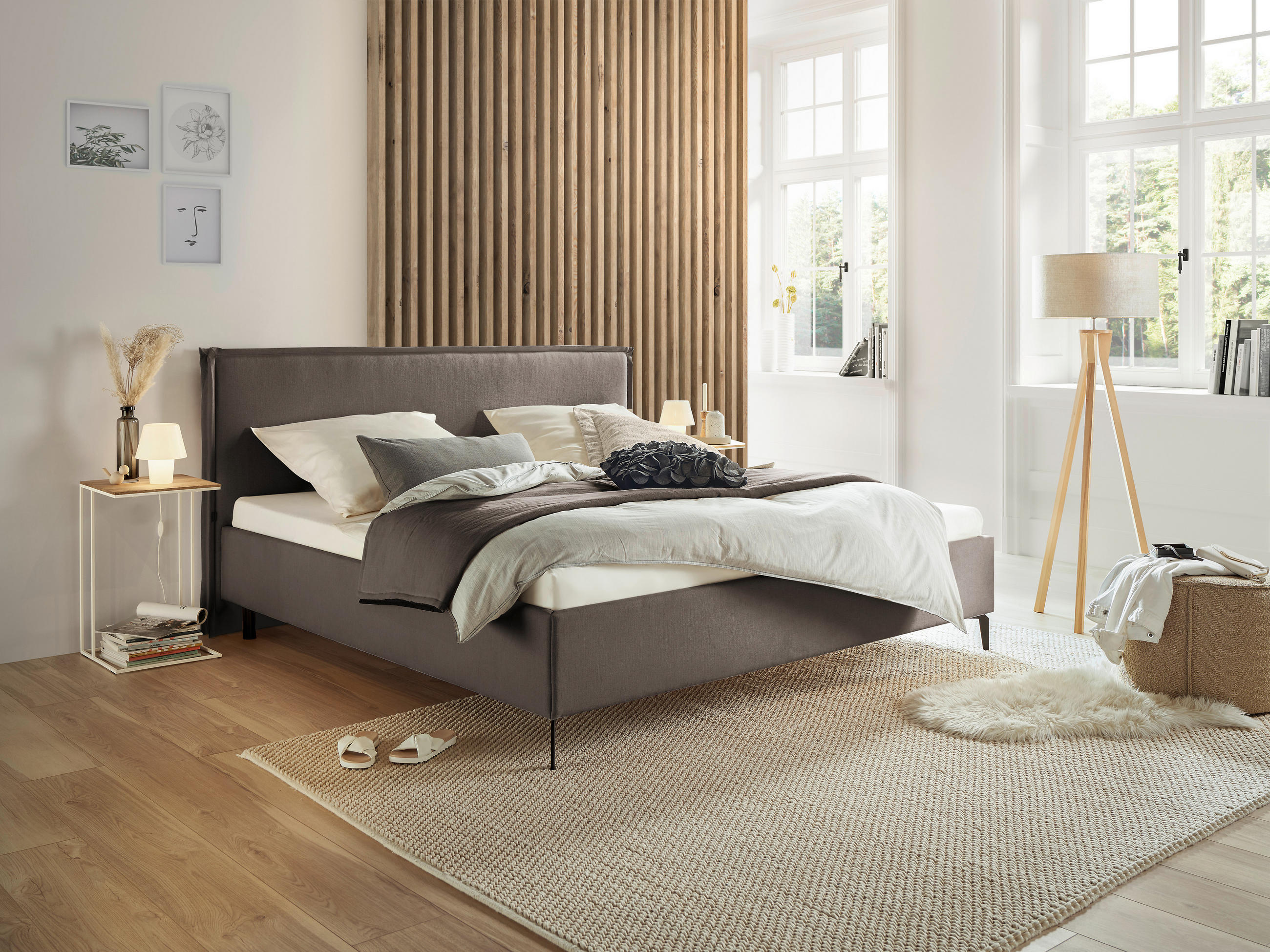 POLSTERBETT gepolstertes Kopfteil 180/200 cm  in Braun, Cognac  - Cognac/Anthrazit, Design, Textil (180/200cm) - Musterring
