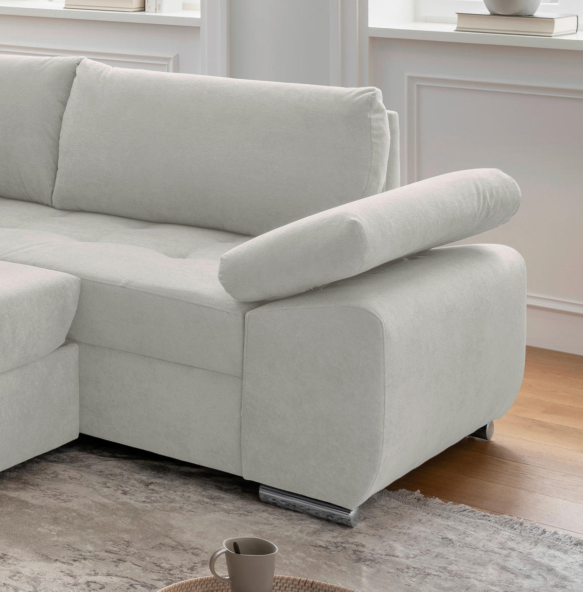 WOHNLANDSCHAFT in Mikrofaser Beige  - Chromfarben/Beige, KONVENTIONELL, Textil/Metall (157/305/219cm) - Livetastic