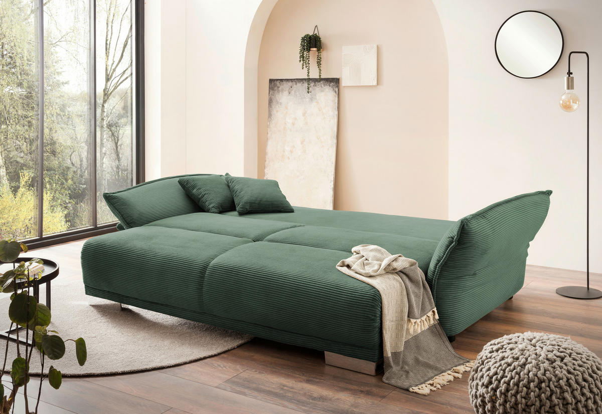 BIGSOFA Cord Dunkelgrün  - Chromfarben/Dunkelgrün, Modern, Kunststoff/Textil (242/71/90/131cm) - Livetastic