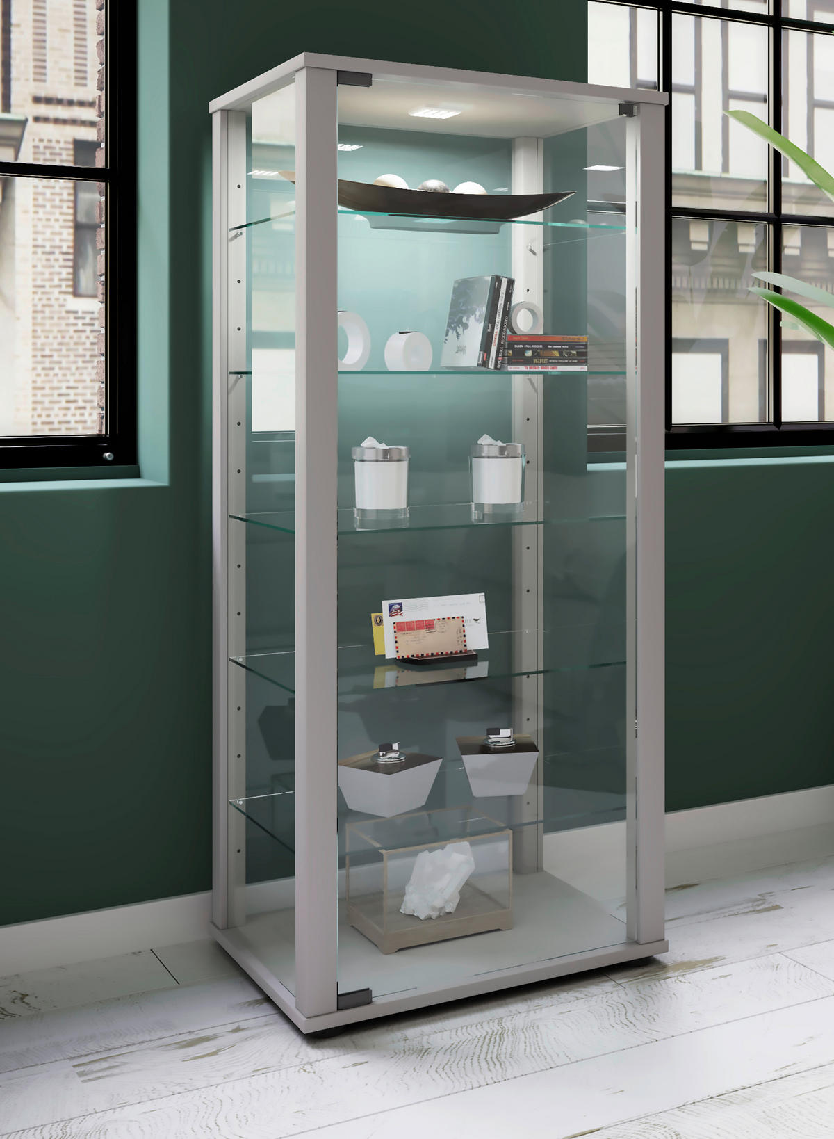 VITRINE in Silberfarben  - Silberfarben/Schwarz, Modern, Glas/Holzwerkstoff (50/114,5/38cm) - MID.YOU