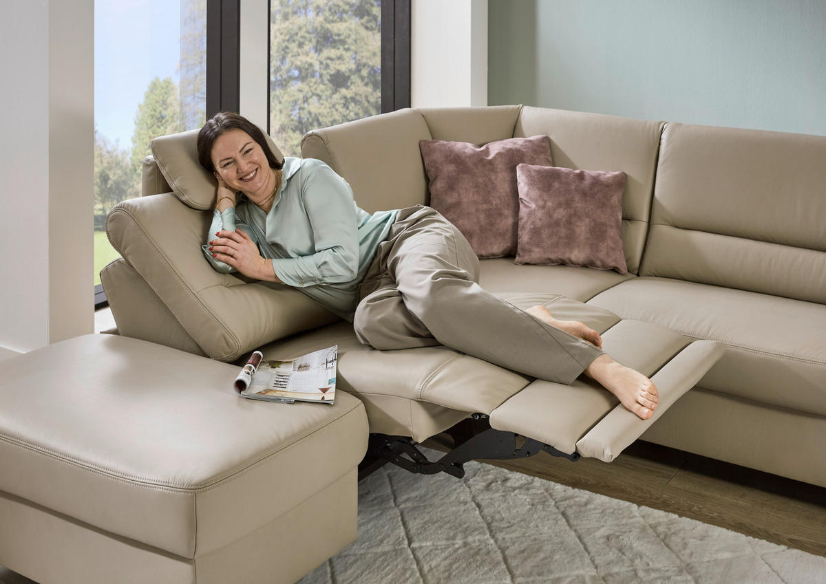 ECKSOFA in Echtleder Perlmutt  249/290 cm  - Perlmutt/Schwarz, KONVENTIONELL, Leder/Metall (249/290cm) - Beldomo Premium
