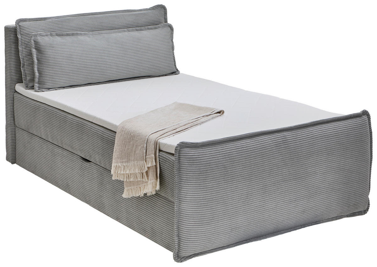 BOXBETT 120/200 cm,  in Hellgrau, Kissen, Bettkasten, Topper, H3 = fest  - Hellgrau/Schwarz, Design, Kunststoff/Textil (120/200cm) - Chameo