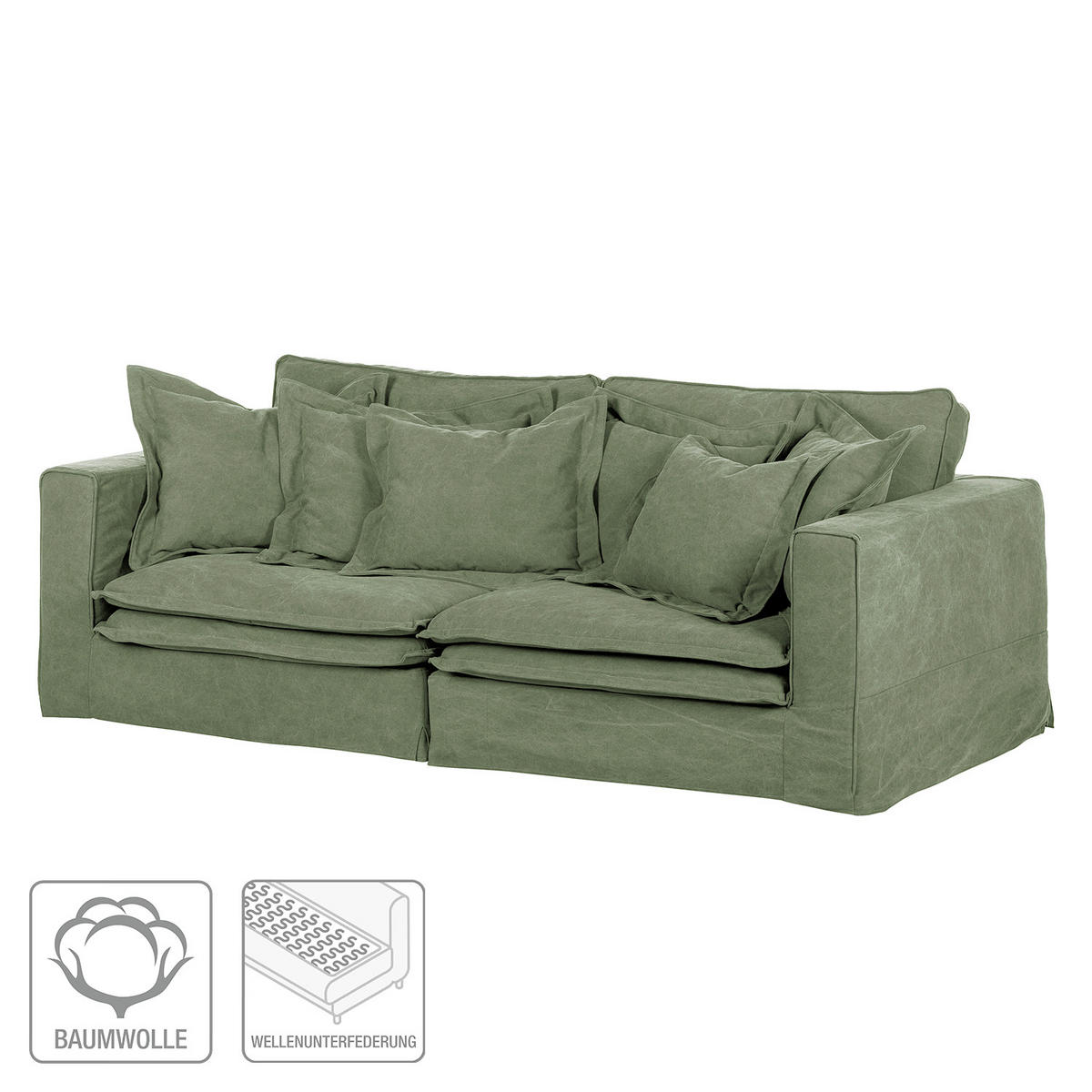 3-SITZER-SOFA STELLA in Webstoff Olivgrün  - Schwarz/Olivgrün, Design, Kunststoff/Textil (238/90/119cm) - P & B