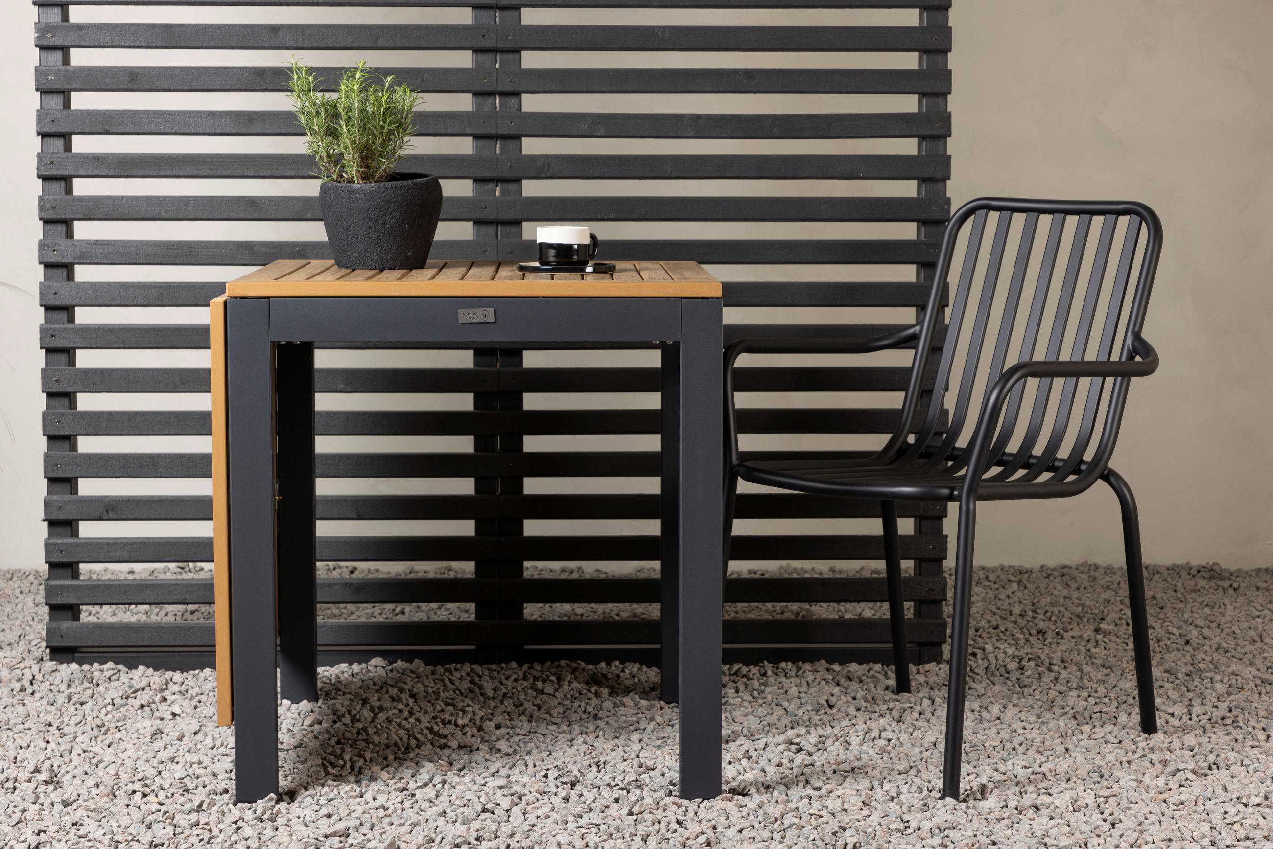 BALKONTISCH Holz, Metall Braun, Schwarz  - Schwarz/Braun, KONVENTIONELL, Holz/Metall (70/70/75cm) - Gardenson