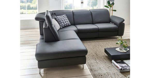 ECKSOFA Anthrazit Echtleder  - Chromfarben/Anthrazit, KONVENTIONELL, Leder/Metall (242/289cm) - Cantus