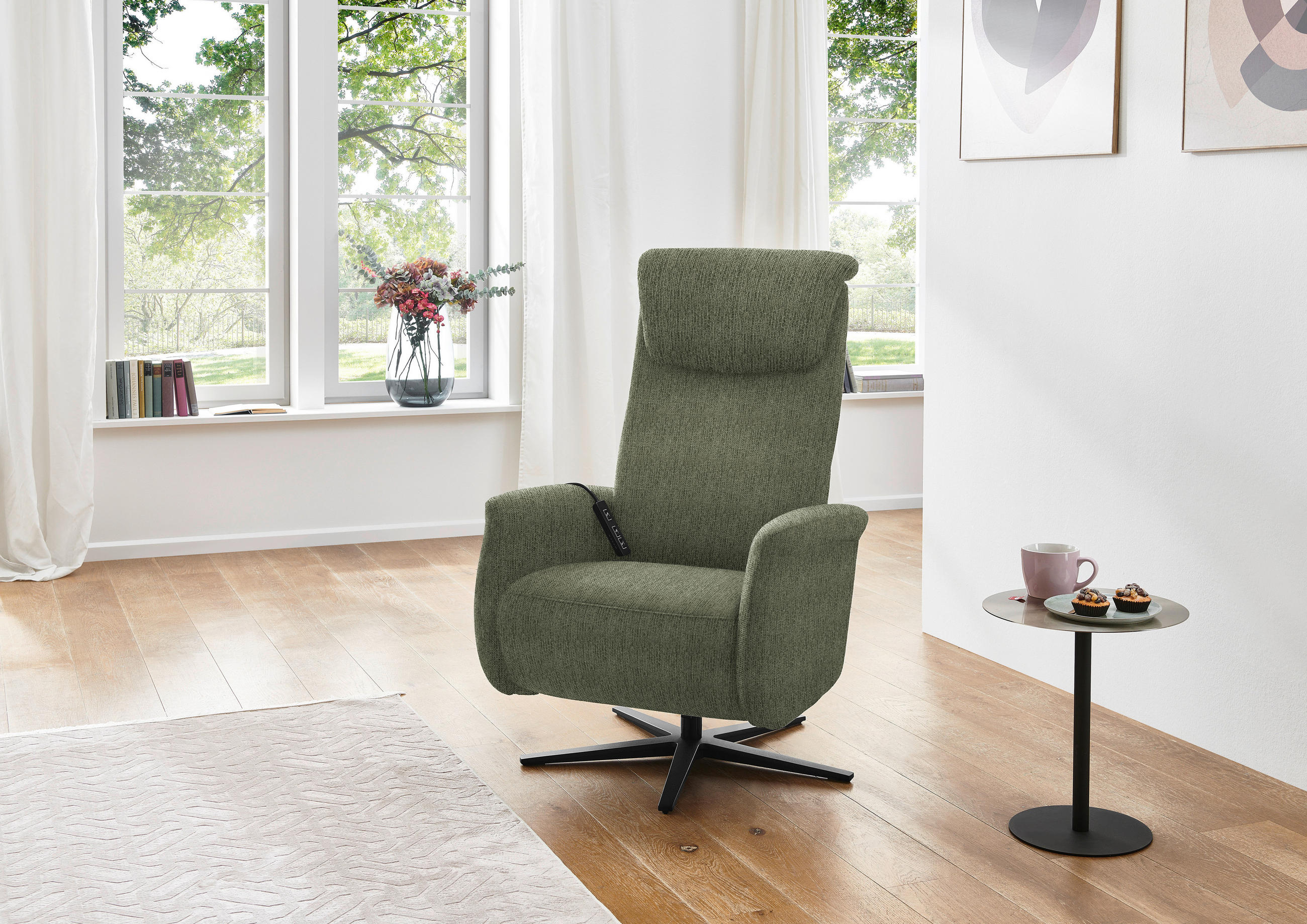 RELAXSESSEL in Textil Dunkelgrün  - Dunkelgrün/Schwarz, Design, Textil/Metall (77/115/89cm) - Pure Home Comfort