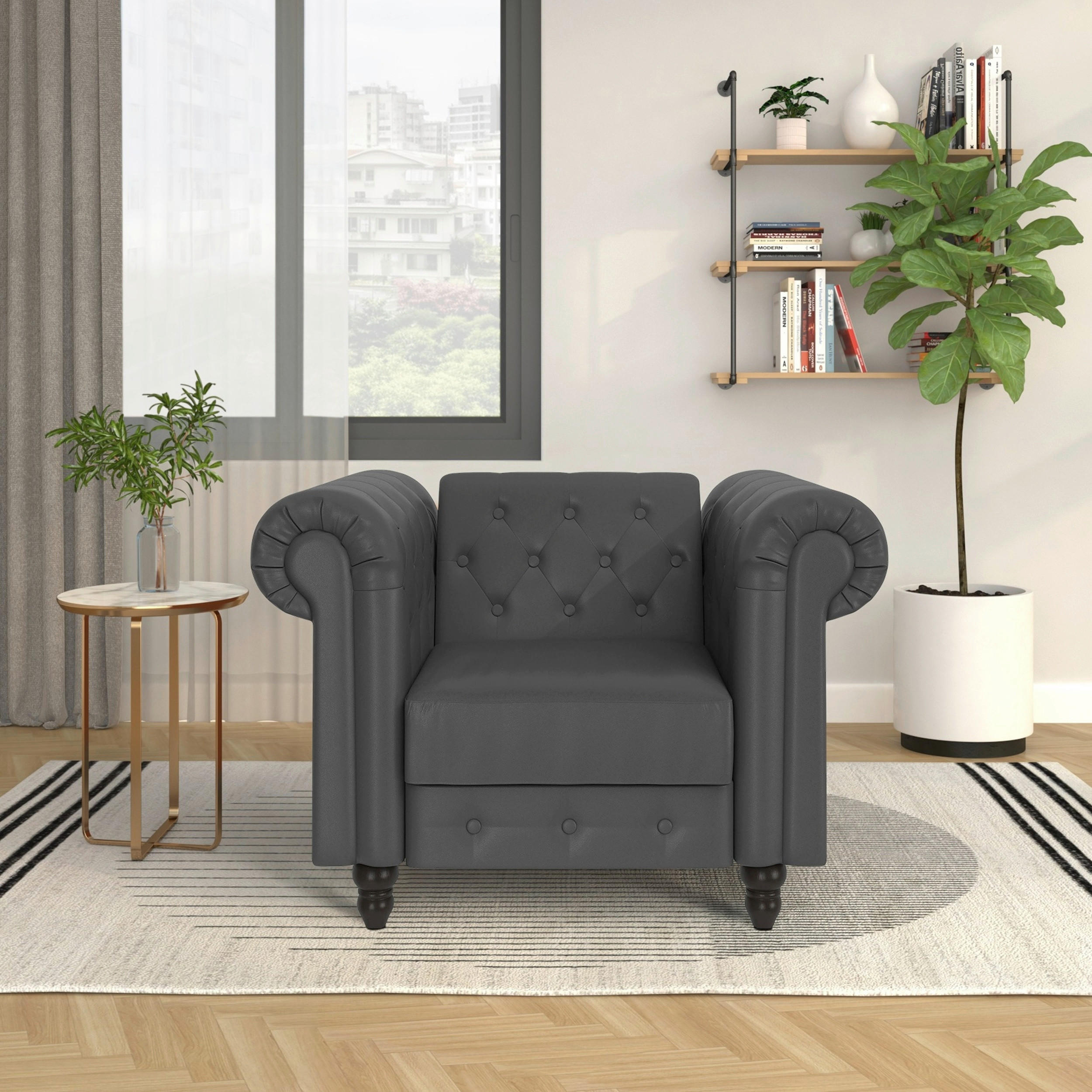 SESSEL in Lederlook Grau  - Schwarz/Grau, Basics, Holz/Textil (111/83/87cm) - Livetastic