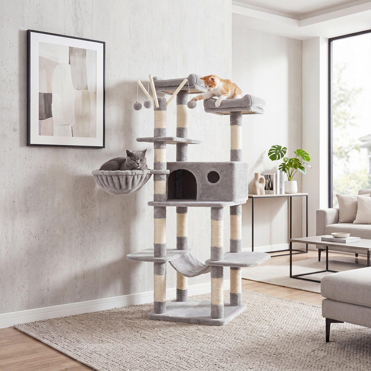 KRATZBAUM - Hellgrau, Trend, Holzwerkstoff/Textil (50/164/50cm) - Boxxx