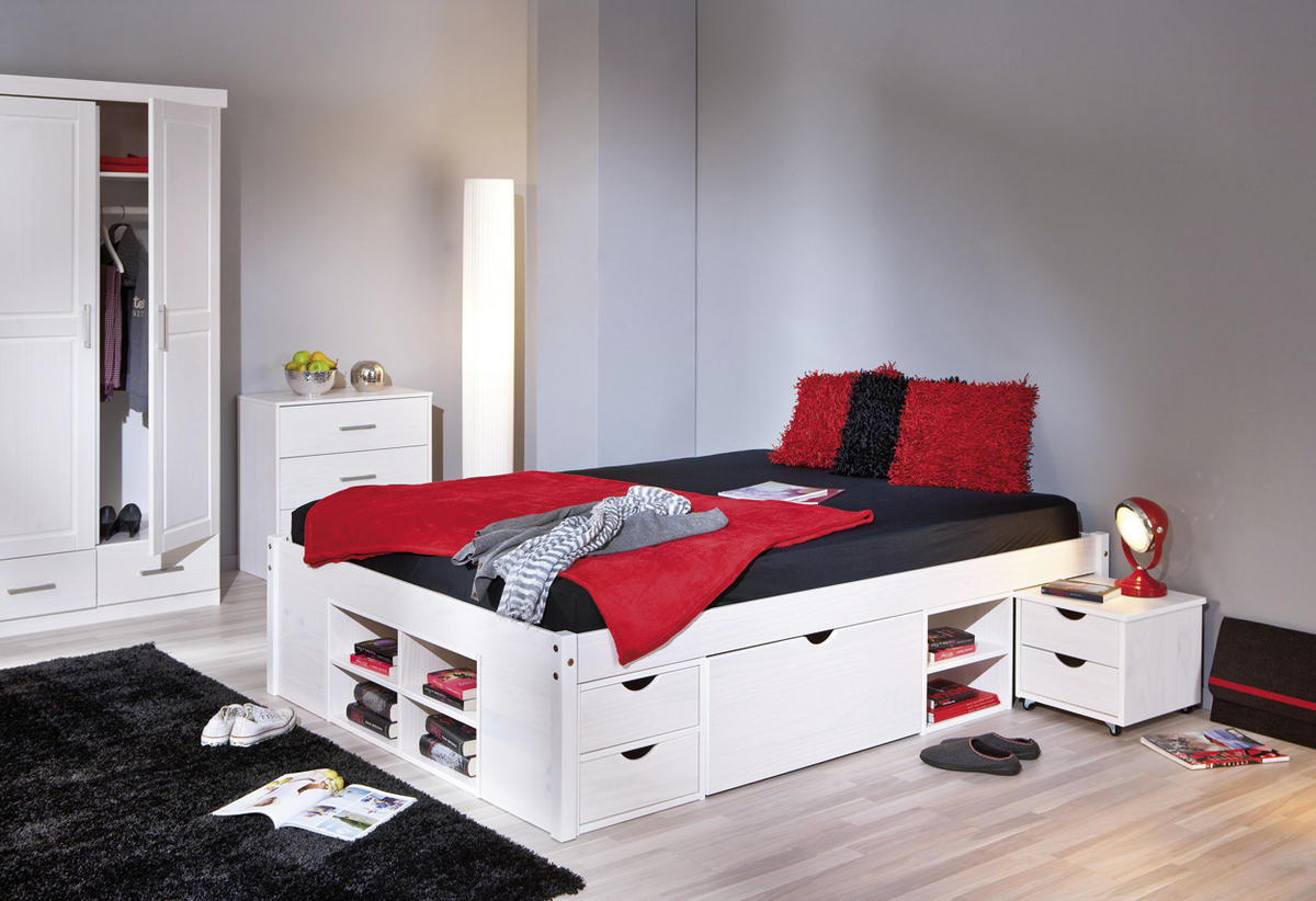 STAURAUMBETT 140/190 cm  in Weiss   - Weiss/Naturfarben, Modern, Holz (140/190cm) - MID.YOU