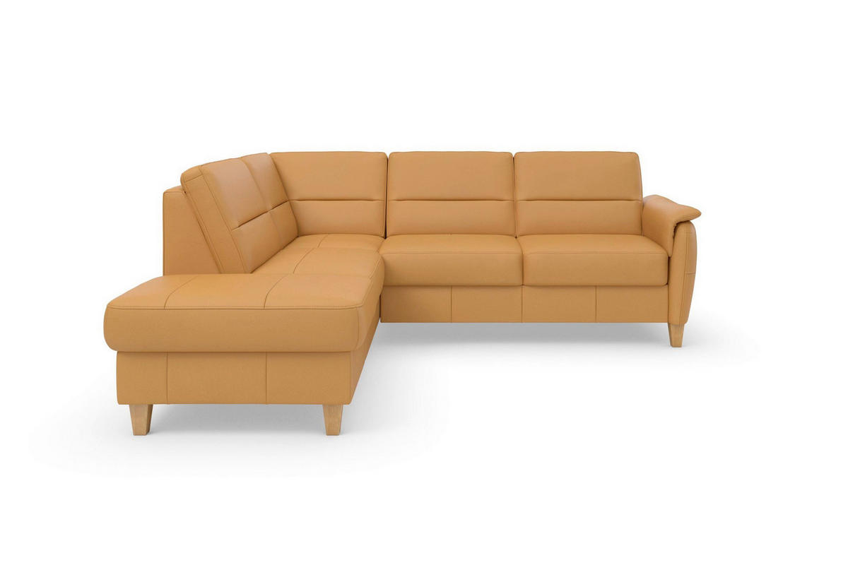 ROHOVÁ SEDAČKA, koža, kari žltá - farba duba/kari žltá, Basics, koža/drevo (212/236cm) - Sit & More