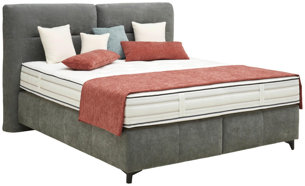 BOXSPRINGBETT 180/200 cm  in Dunkelgrau  - Dunkelgrau/Alufarben, Konventionell, Textil/Metall (180/200cm) - Dieter Knoll