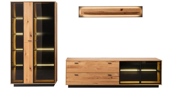 WOHNWAND  in Anthrazit, Eichefarben  319/190/50 cm  - Eichefarben/Anthrazit, Natur, Glas/Holz (319/190/50cm) - Linea Natura